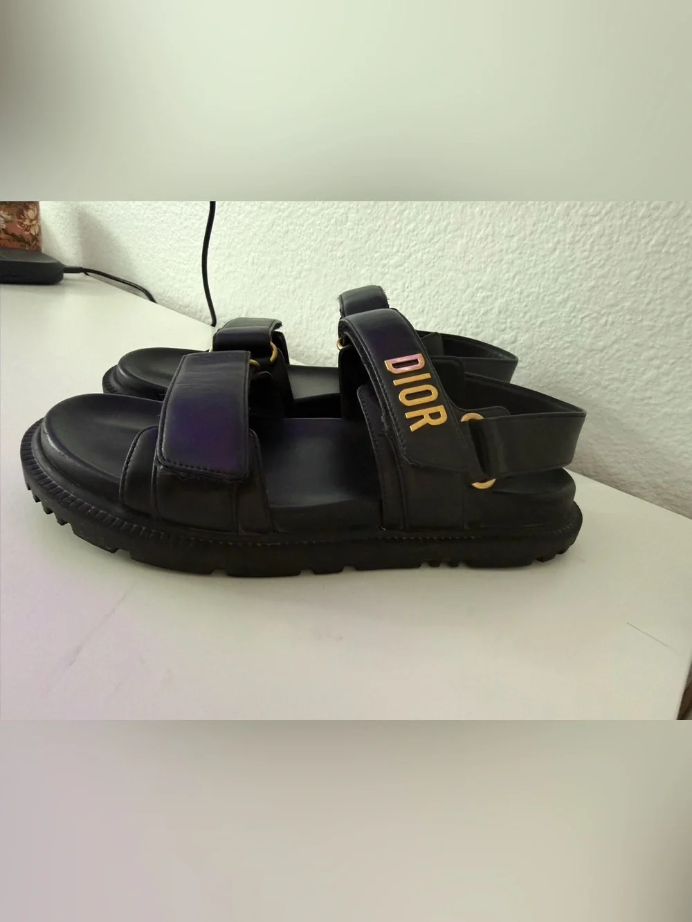 Dior Dioract Black Lambskin Velcro Sandals 37.5